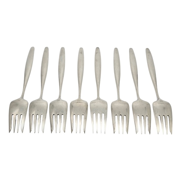 Set of 8 Georg Jensen Denmark Cypress Sterling Silver Salad Forks 6 3/4" #18632 - Picture 2 of 9